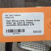 Flexi Stirrup Irons, Cheese Grater Grips *gc, clean & residue, scratches
