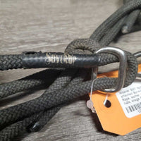 Stiff Nylon Rope Halter, attached Burwash Nylon Lead Rope, leather end *gc/fair, v.frayed, rubs, snags & dirty, no side knot
