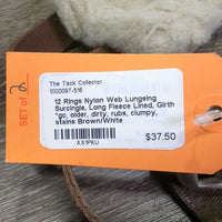 12 Rings Nylon Web Lungeing Surcingle, Long Fleece Lined, Girth *gc, older, dirty, rubs, clumpy, stains
