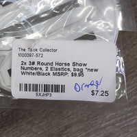 2x 3# Round Horse Show Numbers, 2 Elastics, bag *new
