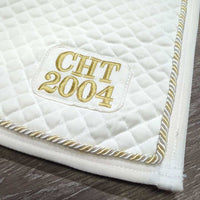 Quilt Swallowtail Dressage Pad, "CHT 2004", piping *vgc, clean, mnr threads stains, hair, rubs, unstitched, pills
