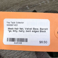 Mesh Hair Net, Velvet Bow, Barrett *gc, linty, hairy, bent edges
