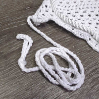 Crochet Fly Veil Ear Bonnet, piping, string *gc, clean, v.twisted & curled, mnr stains
