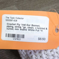 Crochet Fly Veil Ear Bonnet, piping, string *gc, clean, v.twisted & curled, mnr stains
