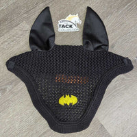 Crochet Fly Veil Ear Bonnet, piping, "Bat Signal" *gc, clean, faded, fuzzy, rubs, hair
