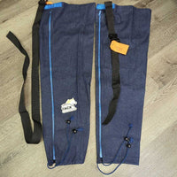 2 Denim Ice Leg Boots, Zippers, Drawstring Bottoms, Over Wither Straps *like new
