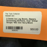 2 Denim Ice Leg Boots, Zippers, Drawstring Bottoms, Over Wither Straps *like new
