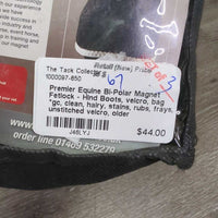 Bi-Polar Magnet Fetlock - Hind Boots, velcro, bag *gc, clean, hairy, stains, rubs, frays, unstitched velcro, older
