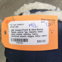 Closed Front & Hind Boots, Fleece, velcro *gc, repairs, older, clean, stains, clumpy, hairy, stretched elastic edges, hairy velcro
