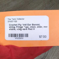 Crochet Fly Veil Ear Bonnet, string, Fringe *vgc, clean, older, mnr stains, v.big ears
