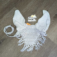Crochet Fly Veil Ear Bonnet, string, Fringe *gc, clean, older, mnr stains, v.big ears
