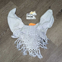 Crochet Fly Veil Ear Bonnet, string, Fringe *gc, clean, older, mnr stains, v.big ears
