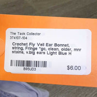 Crochet Fly Veil Ear Bonnet, string, Fringe *gc, clean, older, mnr stains, v.big ears
