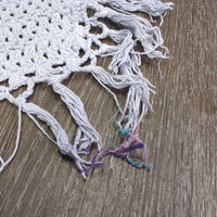 Crochet Fly Veil Ear Bonnet, string, Fringe *gc, clean, older, mnr stains, v.big ears, stiff
