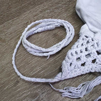 Crochet Fly Veil Ear Bonnet, string, Fringe *gc, clean, older, mnr stains, v.big ears, stiff
