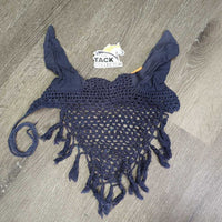 Crochet Fly Veil Ear Bonnet, string, Fringe *gc, clean, older, mnr stains, v.big ears, faded, green thread

