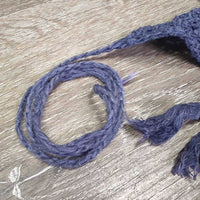 Crochet Fly Veil Ear Bonnet, string, Fringe *gc, clean, older, mnr stains, v.big ears, faded, green thread
