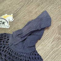 Crochet Fly Veil Ear Bonnet, string, Fringe *gc, clean, older, mnr stains, v.big ears, faded, green thread
