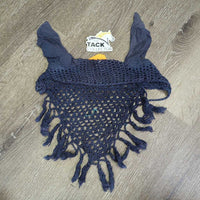 Crochet Fly Veil Ear Bonnet, string, Fringe *gc, clean, older, mnr stains, v.big ears, faded, green thread
