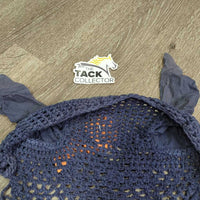 Crochet Fly Veil Ear Bonnet, string, Fringe *gc, clean, older, mnr stains, v.big ears, faded, green thread
