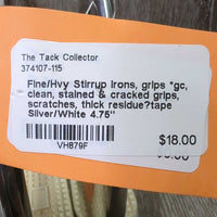 Fine/Hvy Stirrup Irons, grips *gc, clean, stained & cracked grips, scratches, thick residue?tape
