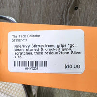 Fine/Hvy Stirrup Irons, grips *gc, clean, stained & cracked grips, scratches, thick residue?tape
