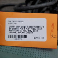 Single Speed Clipper, 2 pr Blades: A2 & A2F *vgc, clean, mnr stains & hair, dirty cord *WORK, SOUND GREAT
