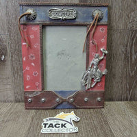 "Cowgirl" Ceramic 5x7" Picture Frame. leather laces *vgc, mnr dust, scratches
