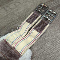 Nylon Web & Fleece Girth, 2x els, D Ring *fair, clean, clumpy, hair, threads, faded, rubs, v.stretched & popped elastic
