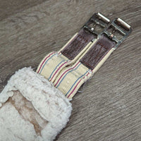 Nylon Web & Fleece Girth, 2x els, D Ring *fair, clean, clumpy, hair, threads, faded, rubs, v.stretched & popped elastic
