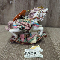 Ceramic Rocking Horse Christmas Ornament *vgc, mnr dust, sticker, older
