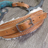Adjustable Leather & Fleece Hackamore, chin strap *vgc, mnr hair, dirt, vet wrap
