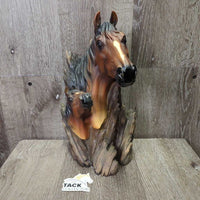 2 Horse Head on Wood Light Plastic Statue *vgc, repaired ear
