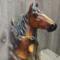 2 Horse Head on Wood Light Plastic Statue *vgc, repaired ear
