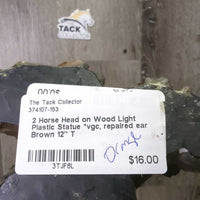 2 Horse Head on Wood Light Plastic Statue *vgc, repaired ear
