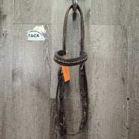 Monocrown Bridle, Buckles, Bling Browband *NO Noseband, mismatched, tight keepers, mnr dirt, rubs
