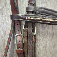 Monocrown Bridle, Buckles, Bling Browband *NO Noseband, mismatched, tight keepers, mnr dirt, rubs
