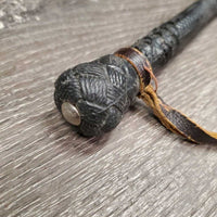 Riding Whip Crop, leather handle *rubs, slices, torn off handle, bent flapper, chewed
