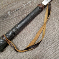 Riding Whip Crop, leather handle *rubs, slices, torn off handle, bent flapper, chewed
