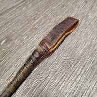 Riding Whip Crop, leather handle *rubs, slices, torn off handle, bent flapper, chewed
