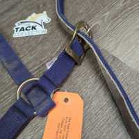 Stiff Nylon Halter, Suede Lined, adj *gc, dirty, frayed/scraped edges, rubs, cut/frayed holes
