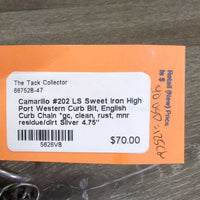 #202 LS Sweet Iron High Port Western Curb Bit, English Curb Chain *gc, clean, rust, mnr residue/dirt
