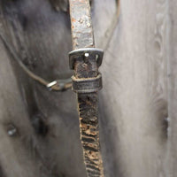 FS Rsd Figure 8 Bridle, Braided Reins *gc/fair, BROKEN Cheek, dirty, mismatched, stiff, dry, scraped edges, loose hook
