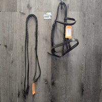 Rsd Bridle, Flat Noseband, Braided Reins *gc/fair, clean & mnr dirt, v.dry, v.stiff, mismatched, repaired cheek, loose hook, broken lace
