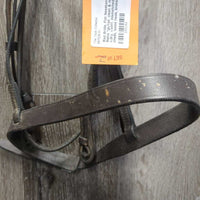 Rsd Bridle, Flat Noseband, Braided Reins *gc/fair, clean & mnr dirt, v.dry, v.stiff, mismatched, repaired cheek, loose hook, broken lace
