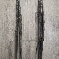 Rsd Bridle, Flat Noseband, Braided Reins *gc/fair, clean & mnr dirt, v.dry, v.stiff, mismatched, repaired cheek, loose hook, broken lace
