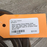 Soft Leather Draw Reins, loop ends *gc, clean, older, stains, mnr film, chewed? spot & scraped edges

