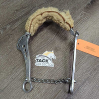 DECOR ONLY Mechanical Hackamore, sheepskin nose *gc/fair, twisted/sharp corners, stains, chewed sheepskin
