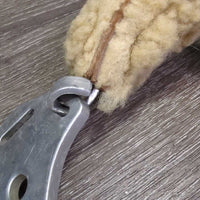 DECOR ONLY Mechanical Hackamore, sheepskin nose *gc/fair, twisted/sharp corners, stains, chewed sheepskin
