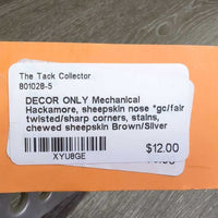 DECOR ONLY Mechanical Hackamore, sheepskin nose *gc/fair, twisted/sharp corners, stains, chewed sheepskin
